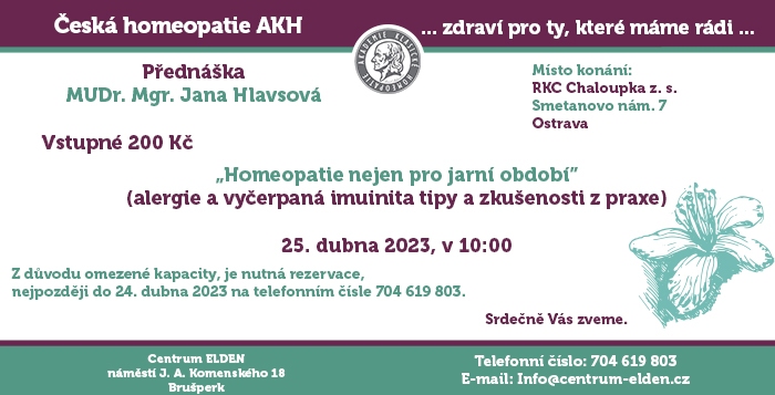 Přednáška s MUDr. Janou Hlavsovou - Homeopatie nejen pro jarní období
