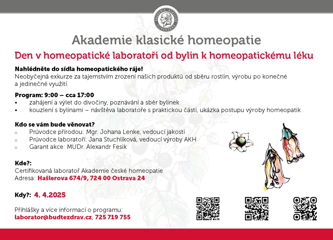 Den v homeopatické laboratori od bylin k homeopatickému léku - duben 2025