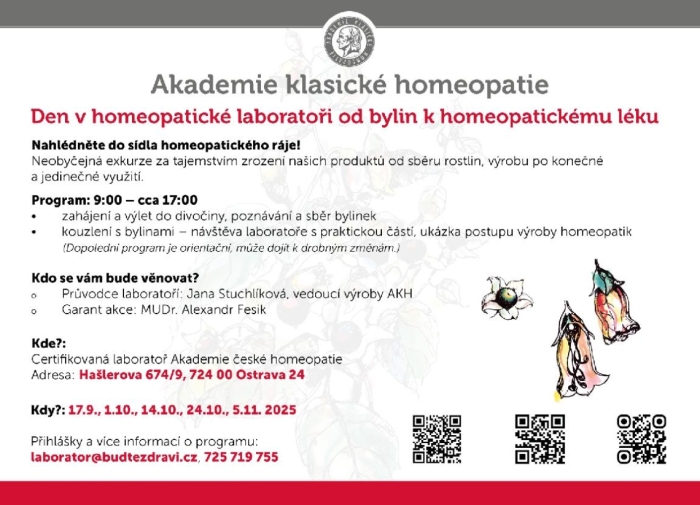 Poslední Den v homeopatické laboratoři – 5. listopadu je plně obsazen